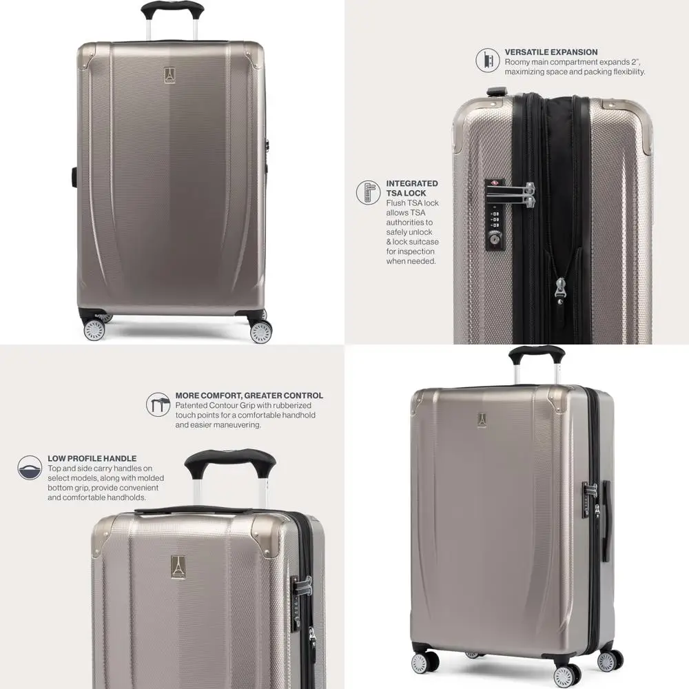 

expandable hardshell luggage with 8 spinner wheels, lightweight 28 inch large suitcase, champagne color
