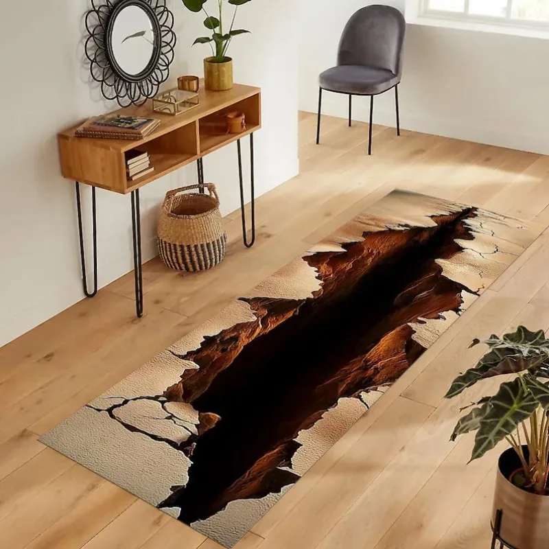 VIKAMA 3D Abyss Fracture Rug: Shattered Floor Mat A Stylish Decorative Rug That Creates A Dramatic Illusion Of Depth.