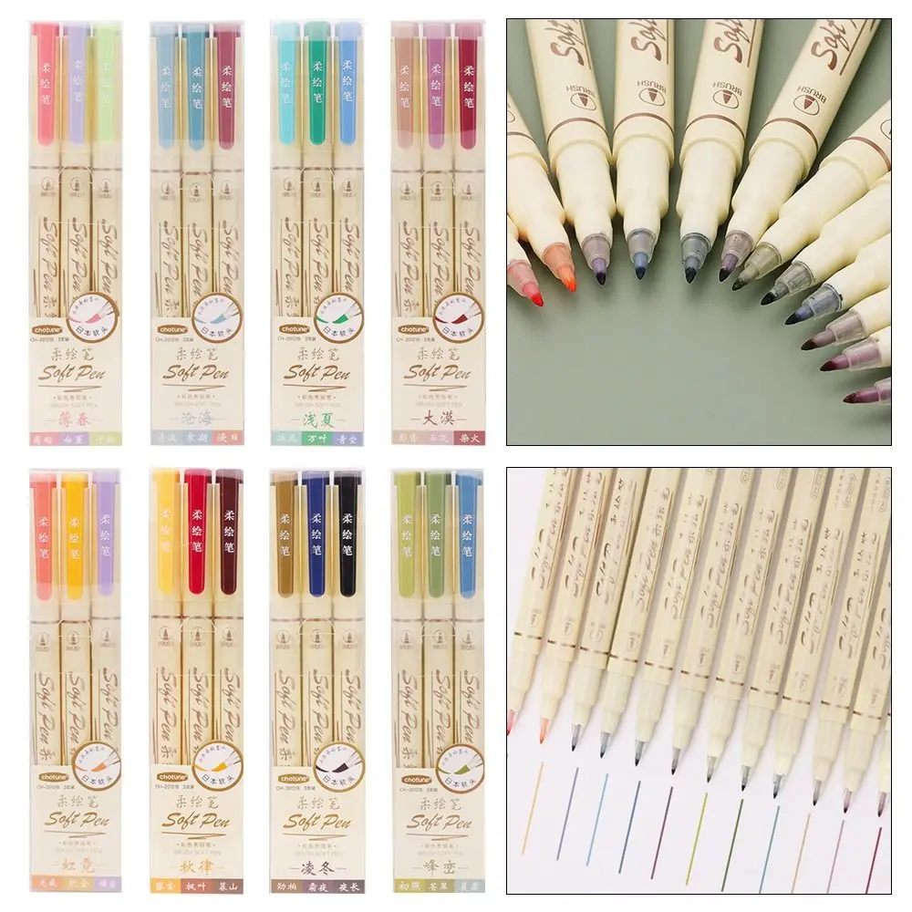 Retro Color Calligraphy Brush Pen Set DIY Scrapbooking Crafts Water-based dye Drawing Markers Soft Tip Dual Side Felt-tip pen