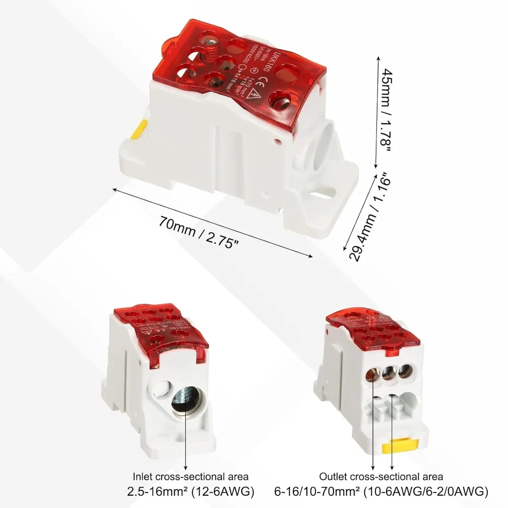 Power Distribution Box One in Multiple Out Rail Terminal Block Electrical Wire Junction Box 80A 125A 160A 250A 400A Spli