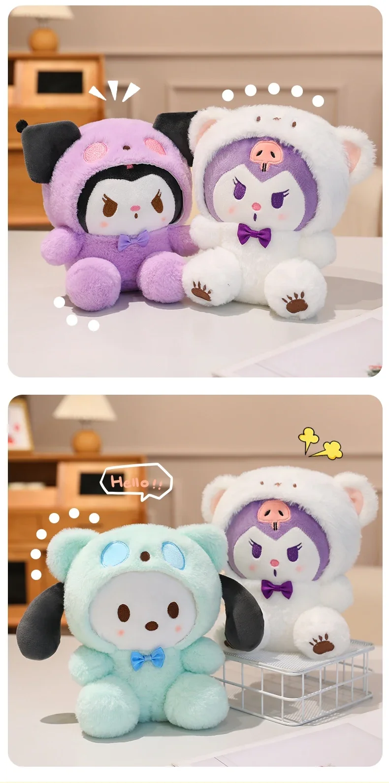 Niedliche Weiche Sanrio Plüschpuppen mit Kleidung Kuromi Pochacco Cinnamoroll Raumdekoration Kindergeschenk – Detail 8