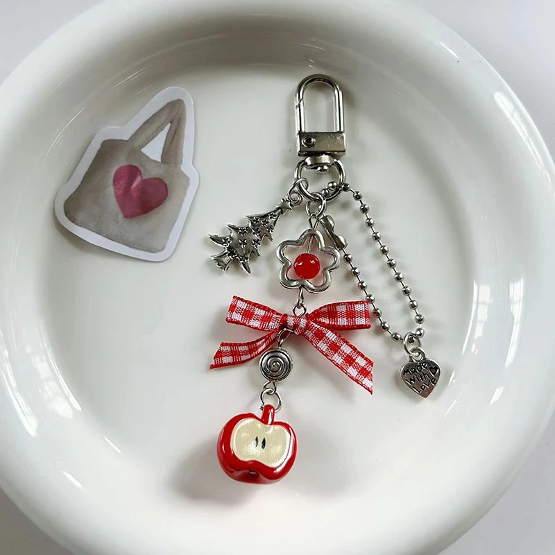 

Original Apple Christmas Tree Love Bow Beaded Keychain Pendant Niche Cute Student Pendant