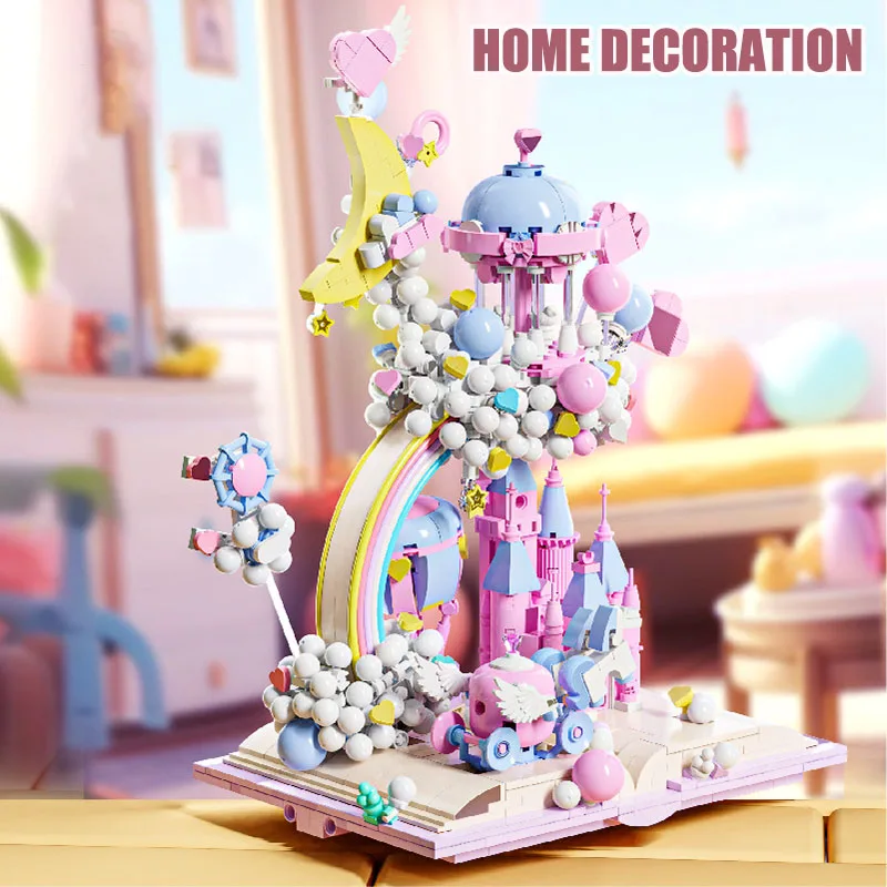 1388pcs Pink Fantasy Castle Model Building Blocks Set castello fai da te nel cielo Princess Palace Bricks Toys For Children Gifts