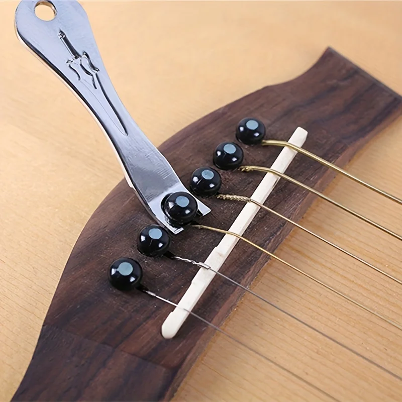 Stainless Steel Guitar Bridge Pin Puller Tool, Durable Black String Pegs Replacement Kit for Acoustic Guitar String Changing