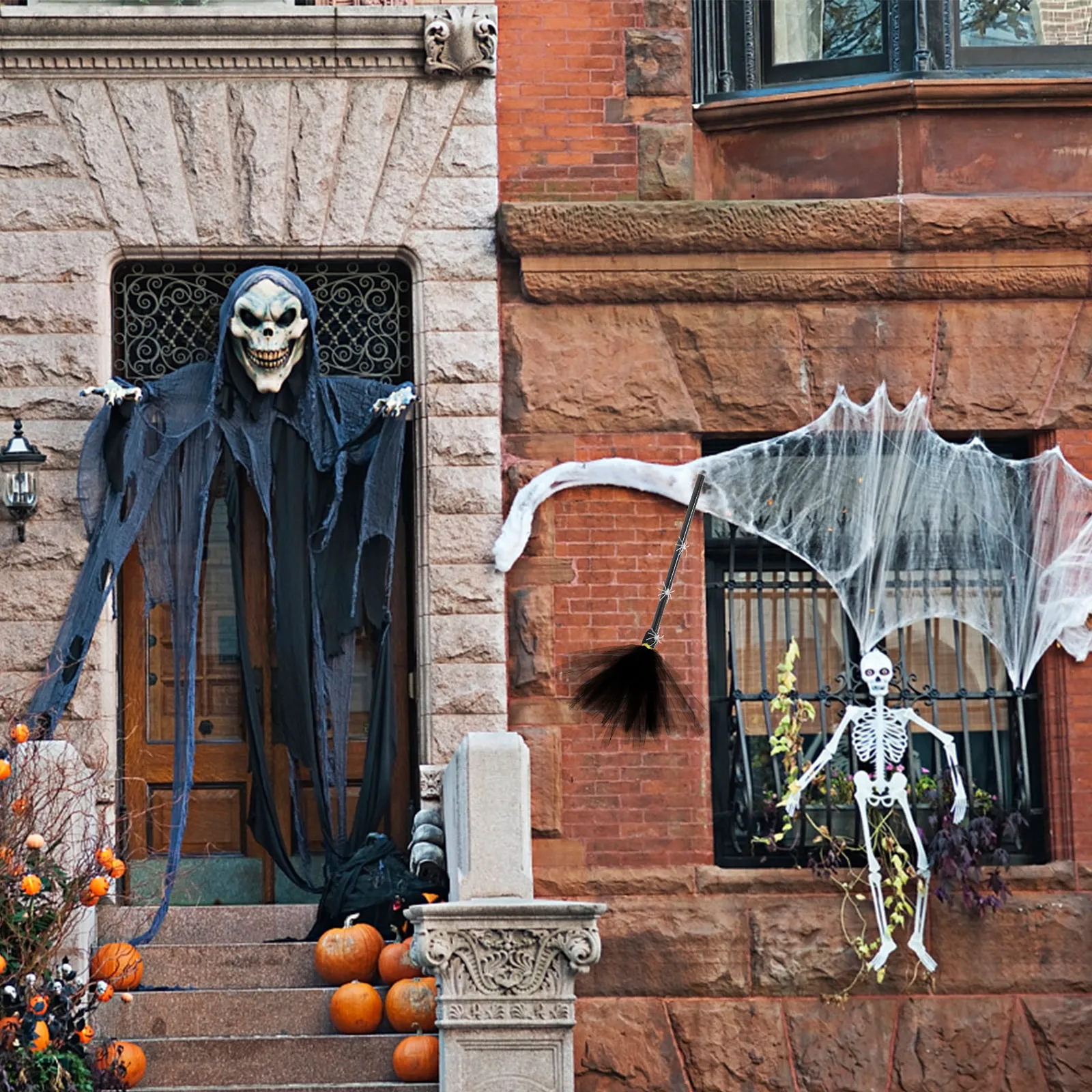 

1Pcs Glow in The Dark Spider Web Tulle Broom Fine Craftsmanship Halloween Wizard Broom Ornament for Masquerade Cosplay Event