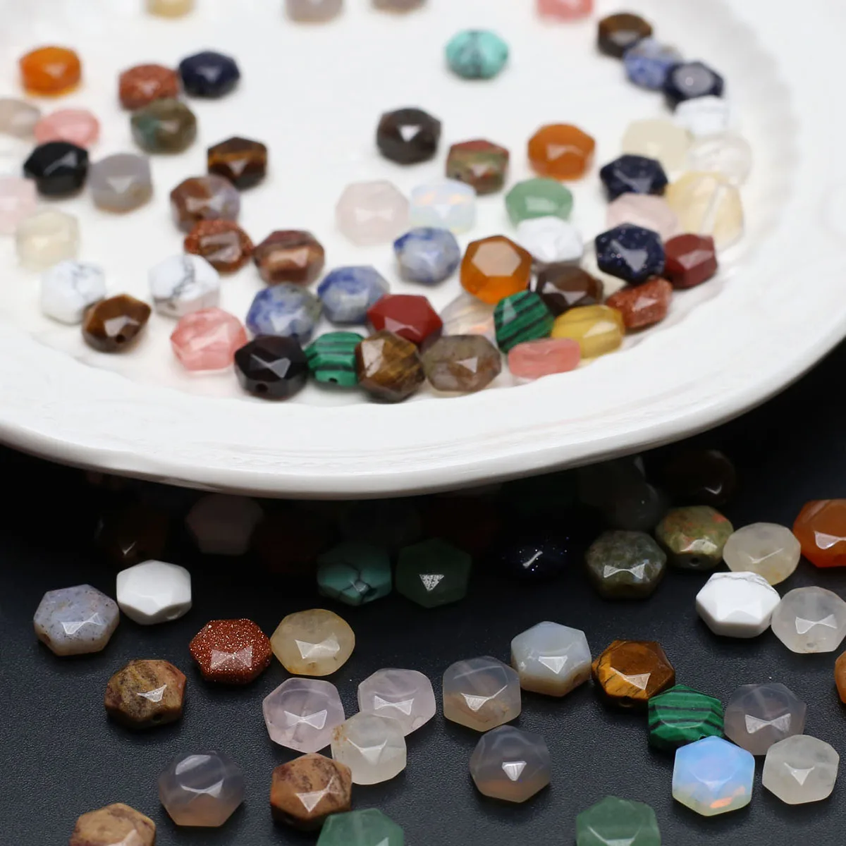 100PCS Wholesale Exquisite Natural Stone Faceted Hexagonal Loose Spacer Beads Jewelry Making DIY Necklace Bracelet Accessories