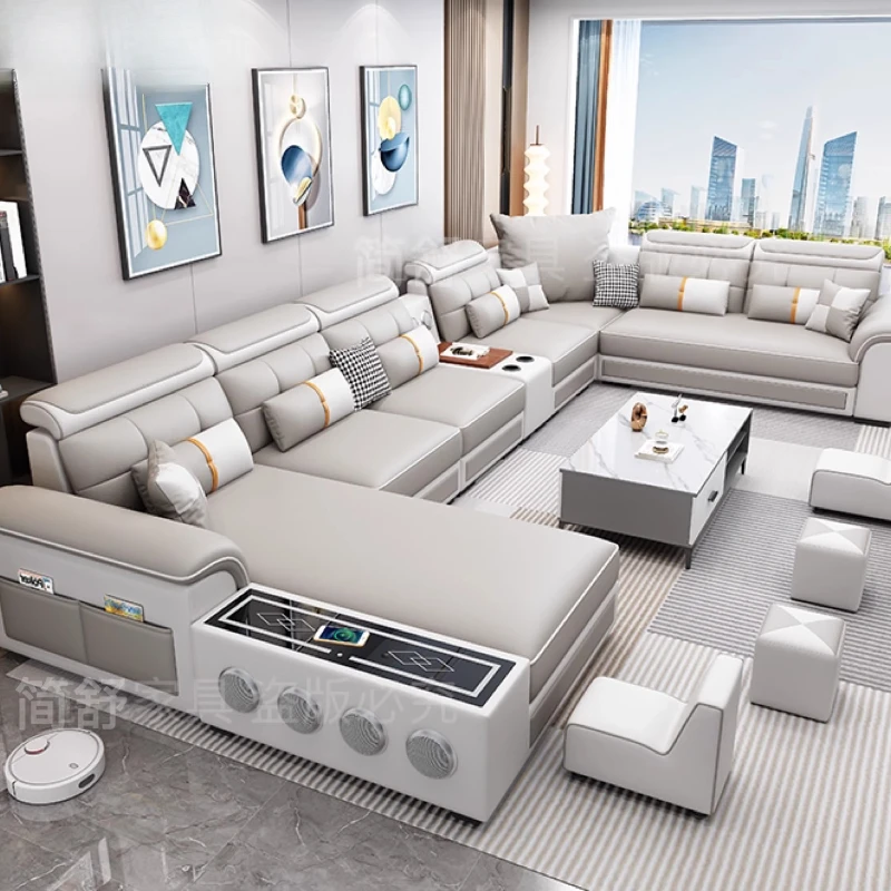 Minimalist Scratch Resistant Tech Fabric Living Room Modern Electric Multifunctional Smart Bluetooth Speaker Fabric Sofa Set