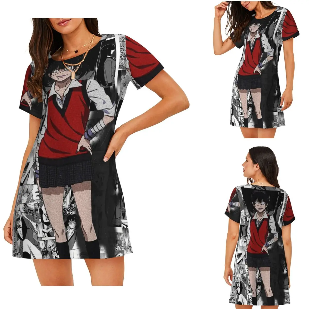 Custom Ikishima Midari Kakegurui Japan Anime Short Sleeves Nightdress For Sleeping Women Short Sleeve Nightgowns Pajama Dress