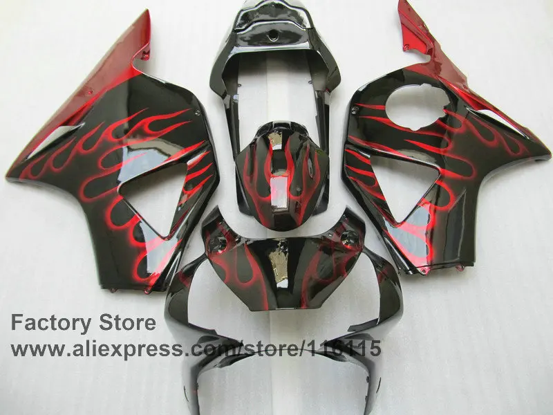 Glossy black burning red flame bodyworks for  CBR 900RR 2002 2003 fireblade ABS fairings kit CBR 954 RR CBR 900RR 02 03