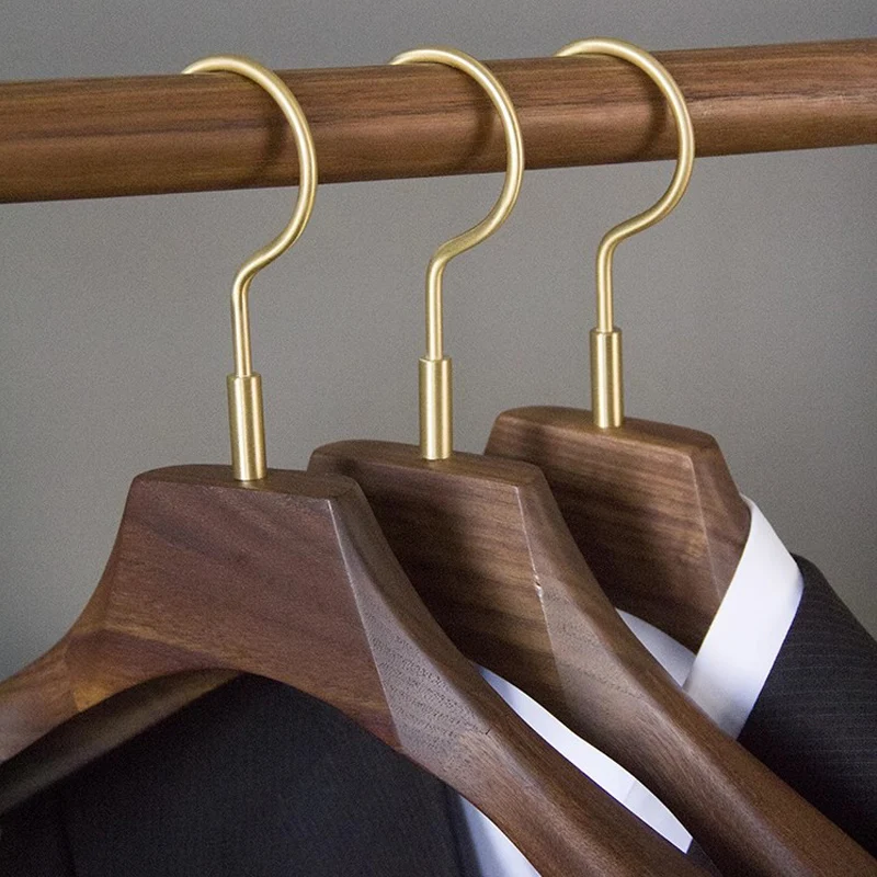 1/2pcs Wood Clothes Hanger Width Coat Hangers with Brass Hook Wardrobe Storage Racks Wooden Hanger Organizer Rack for Clothes