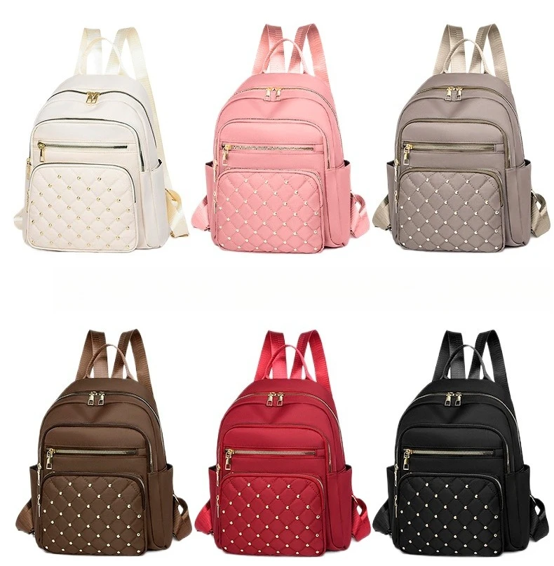 حقيبة ظهر نسائية ببرشام بخياطة سيارة ماسية مقاومة للماء أكسفورد خفيفة الوزن وسعة كبيرة وحقيبة ظهر نسائية بسيطة