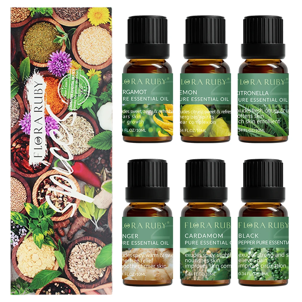 Essential Oil Set for Diffuser,Set Of 6 Essential Oils Aromatherapy Diffuser Oil Scents for Home-Lemon,Bergamot,Citronella,Peppe