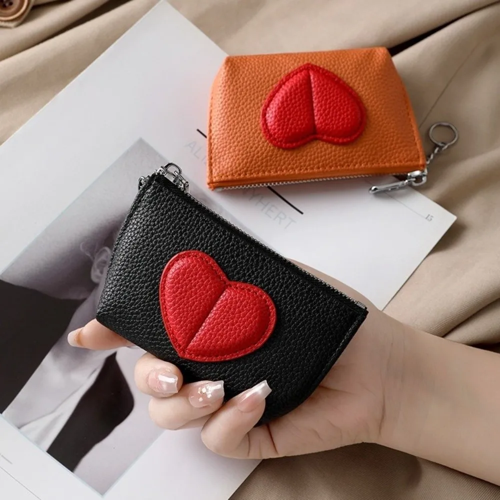 

Mini Love Heart Coin Purse Multifunction Korean Version Pouch Change Purse Keychain PU Leather Jewelry Storage Bag
