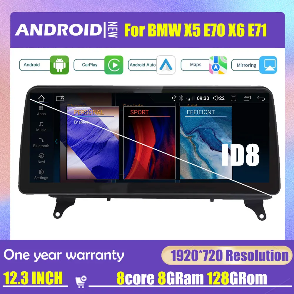 Android 14 12,3 cala dla BMW X5 E70 X6 E71 LHD CCC CIC Radio samochodowe Multimedia GPS Carplay Auto Android Odtwarzacz wideo DSP WIFI 4G