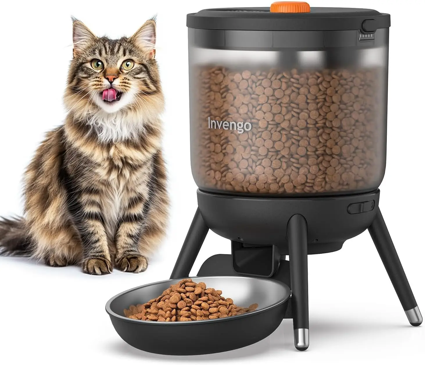 Automatic Cat Feeder with Timed Dispenser, One-Touch Feeding, Dual Power, Anti-Bug Design, Visible 3L Hopper for Pets