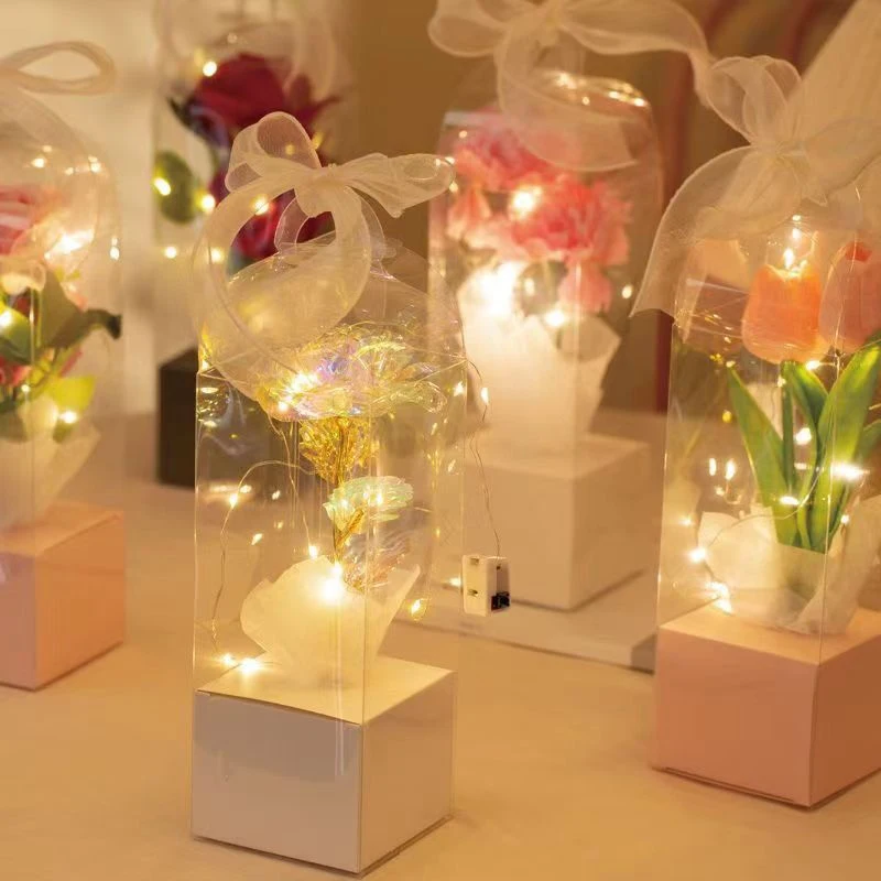 ● 1/5Pcs Valentine's Handheld Flower Box Transparent PVC Flower Arrangement Box Rose Single Flower Box Bouquet Packaging Boxes