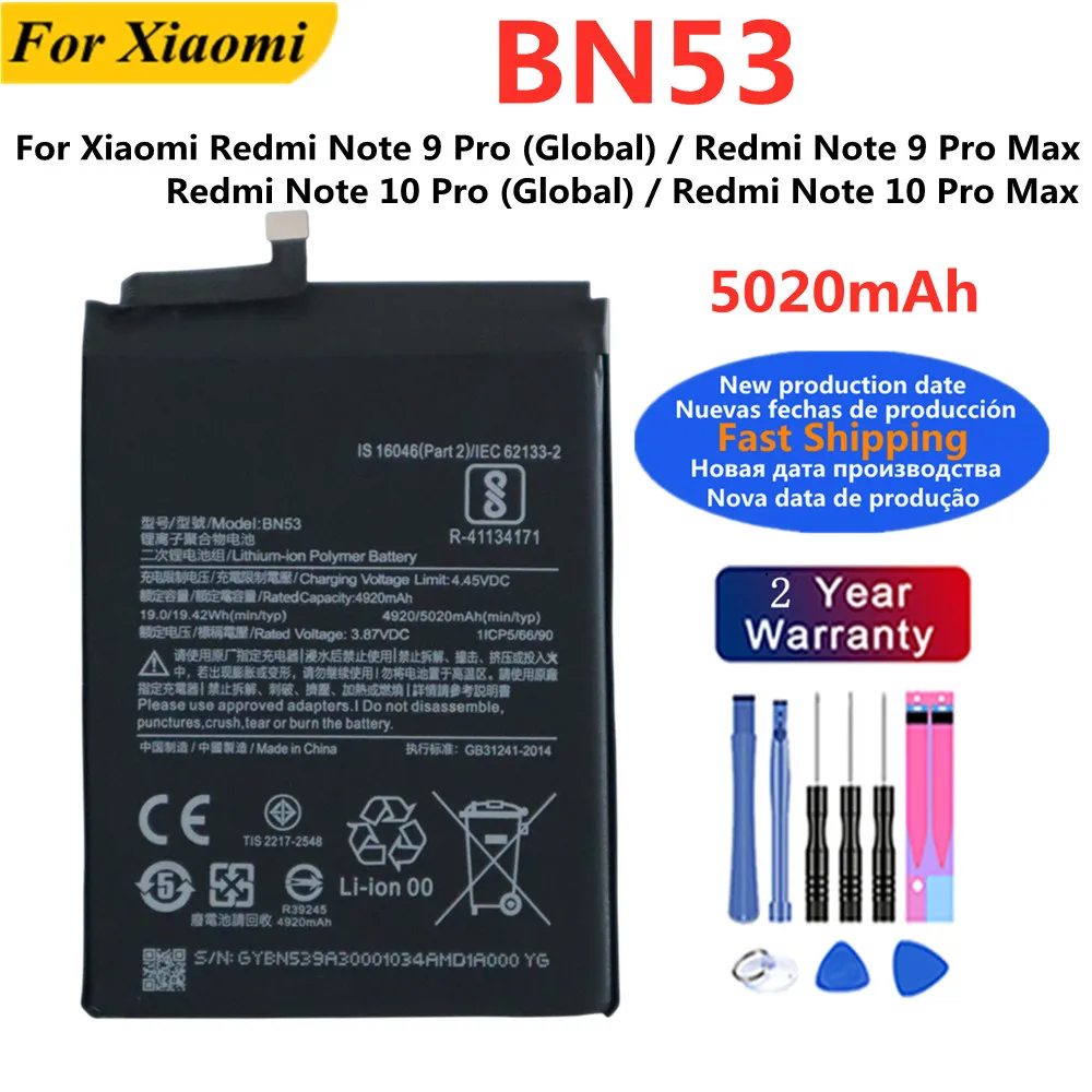 5020mAh BN53 Akku für Xiaomi Redmi Note 9 Pro / Note 9 Pro Max / Redmi Note 10 Pro / Note 10 Pro Max Handy-Akkus + Werkzeuge