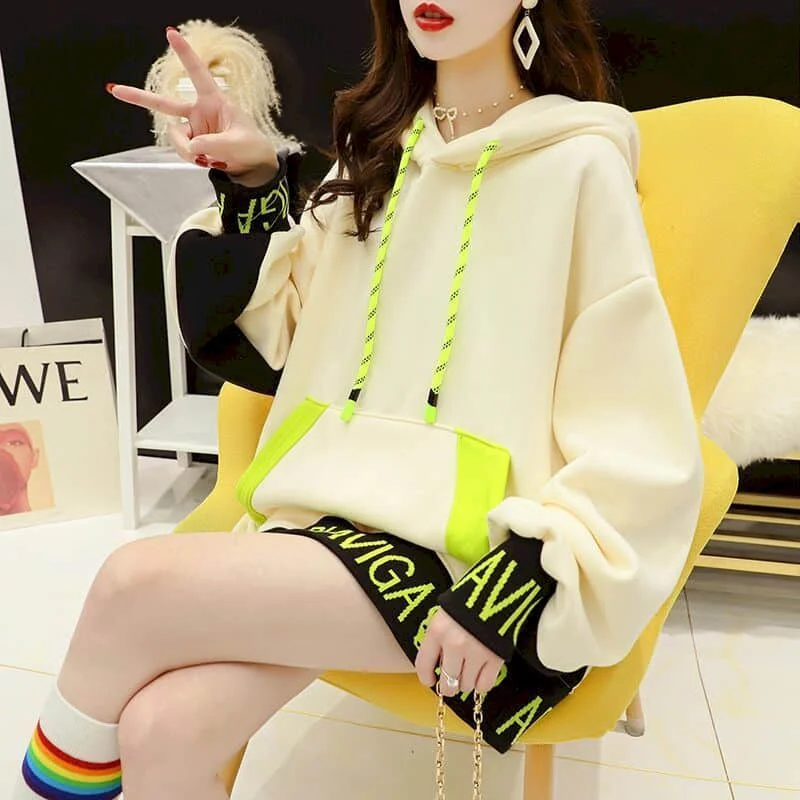 Plush Thickened Oversized Hoodies Women\'s Winter Spring New Korean Version Loose Sweatshirt Mid-length Lazy Ins Tide Kawaii Top