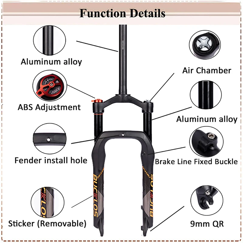 BUCKLOS 20*4.0 Ebike Suspension Fork Travel 140mm Aluminum Alloy Snow Fat Bike Fork E-bike Air Suspension Fork Bicycle Parts