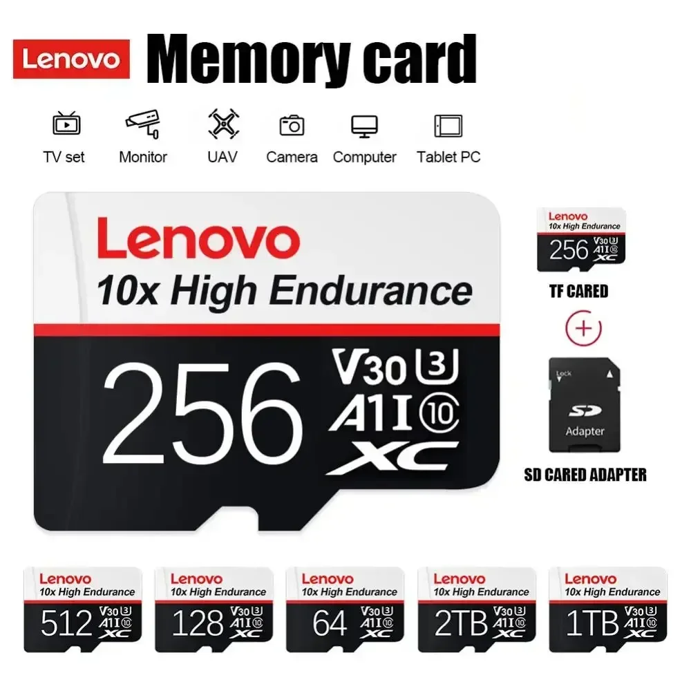 Lenovo-Carte mémoire haute vitesse, 2 To, 1 To, 256 Go, 512 Go, Flash SD, 1 To, Classe 10, Micro carte, 128 Go, Carte TF pour tablettes du matin, Appareil photo