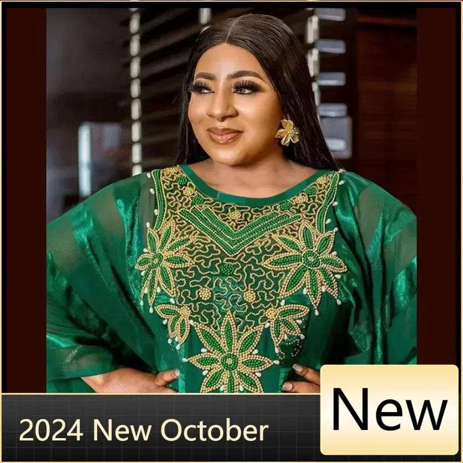 

Customized African mom fashion dress robe large swing chiffon fabric luxury diamond decorative skirt