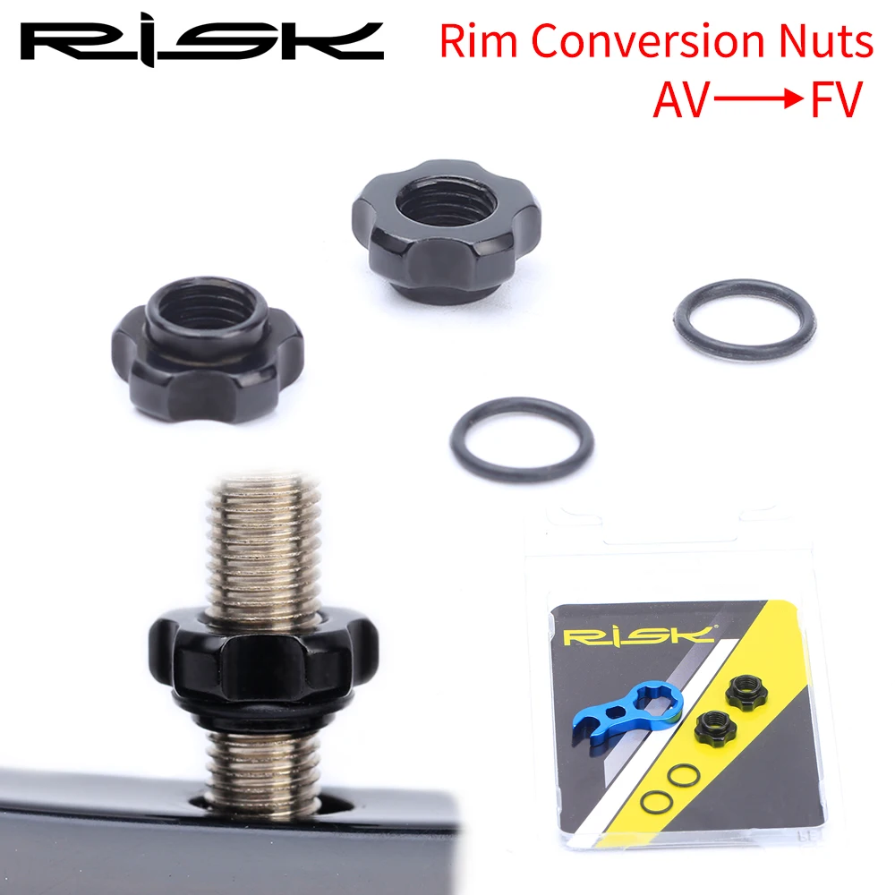 Fotografia 6: Porcas de Conversão de Aro de Bicicleta RISK AV para FV com O-ring Protetor, Substituição Fácil com Chave, Acessórios para Bicicletas MTB e de Estrada