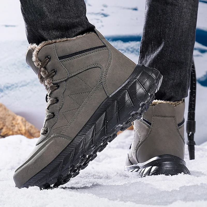 Botas de nieve impermeables para hombre, calzado cálido forrado de piel, antideslizante, al aire libre para senderismo, trabajo, senderismo, Trekking