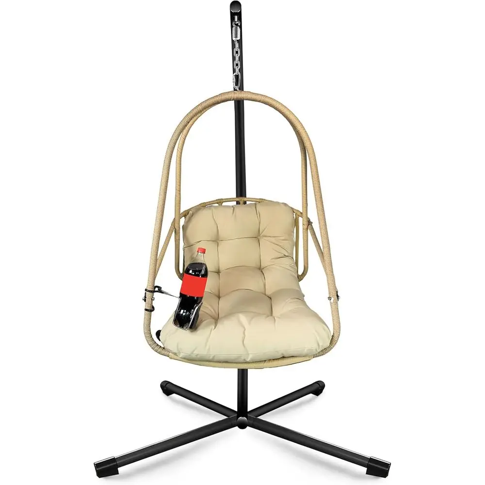 

Стул-качалка-яйцо в помещении и на открытом воздухе с подставкой, C-образным кронштейном, подушкой, подушкой и подстаканником (бежевый и коричневый)