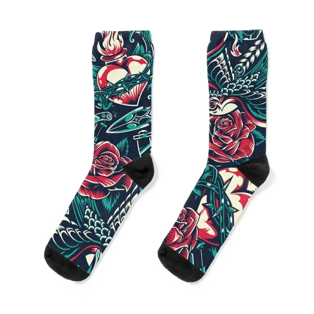 

Vintage Tattoo Pattern Socks men cotton high quality hockey happy christmass gift Boy Socks Women's