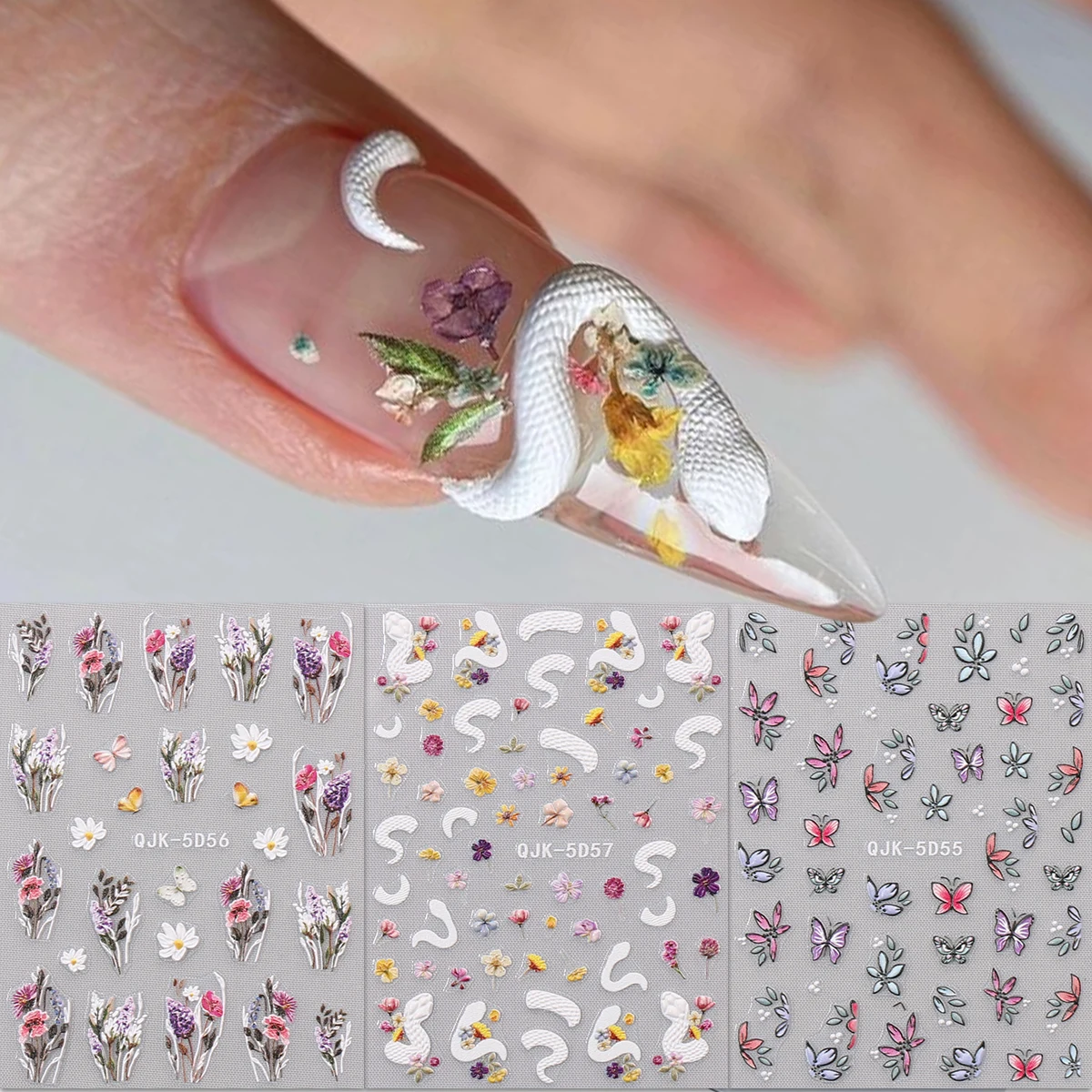 3 Stück Nagelkunstaufkleber mit Frühlingsblumen und Grasprägung – 5D-Aufkleber, einfach anzubringende Nageldekoration, Heimwerken, Geschenke, Hochzeitsfeiern