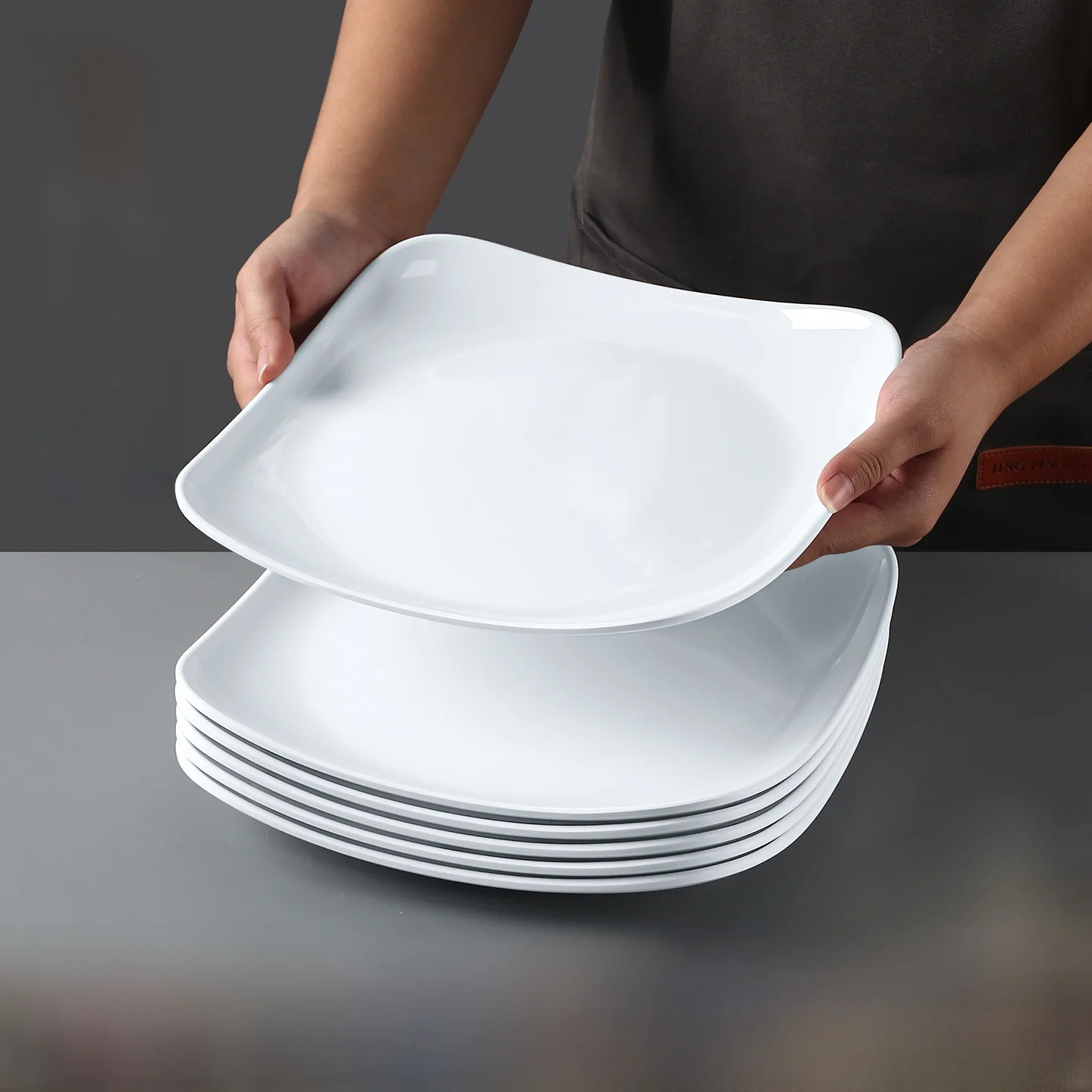Commercial Grade Melamine Square Dinner Plates Set of 10 Restaurant Quality for Buffet Self-Service Rice And Noodles Platter