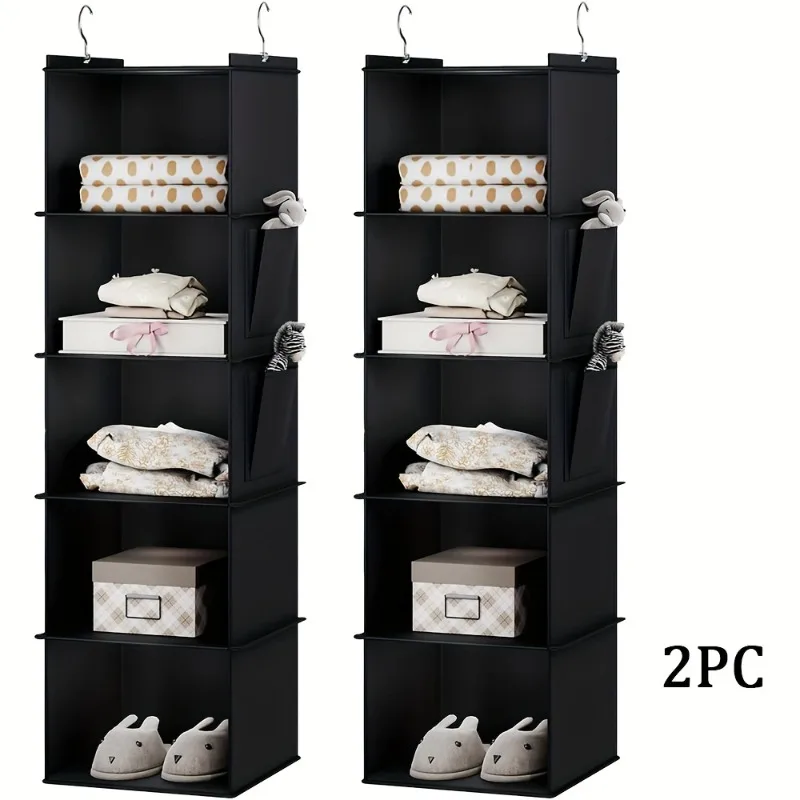 1/2 Stück Bambus-Lamellen Mehrstöckiger Hängeaufbewahrungsbeutel Staubdichter Vliesstoff Schrank-Organizer Faltbare Regale – Detail 6