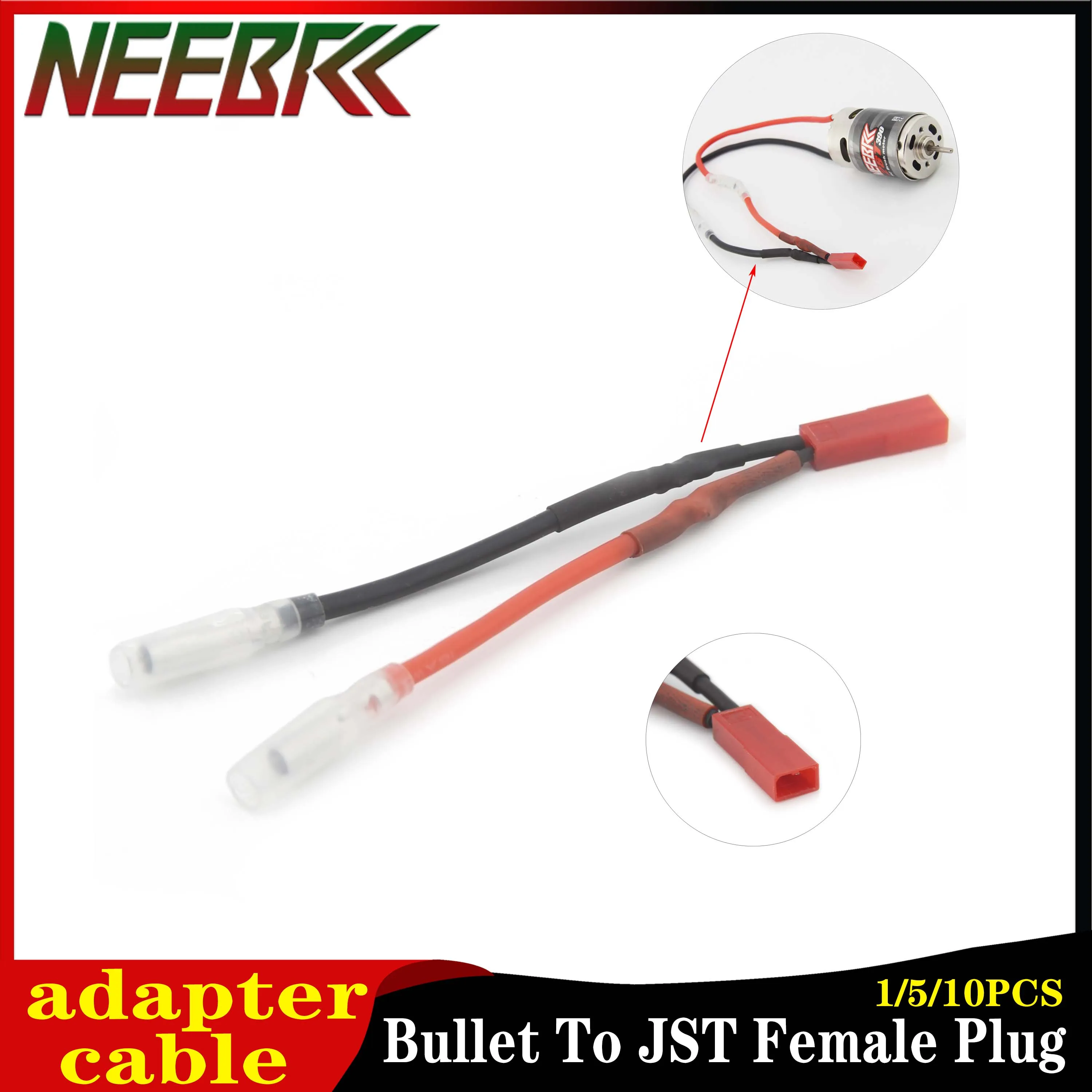 

1/5/10PCS NEEBRC Bullet To JST Female Plug Adapter Connector Cable for 370 380 390 540 550 Motor 30A Brushed ESC RC Cars Parts