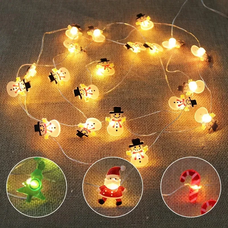 Christmas Fairy Lights Snowman LED String Garland, Battery Operated Warm White Ornament for Bedroom Window Tree Party Gift