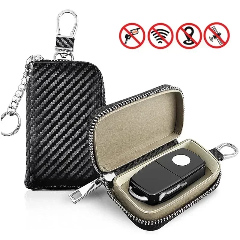 Car Key Signal Blocker Case Faraday Box Anti-Hacking Anti-Theft Key Fob PU Leather Pouch Case Blocker RFID Signal Blocking Bag