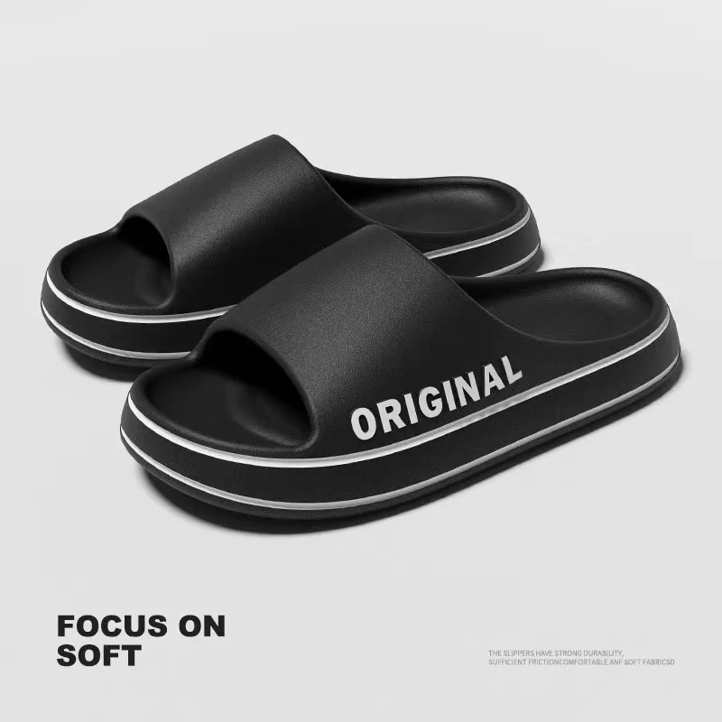 Men Thick Sole Summer Beach Slides Bathroom Anti Slip Slipper Soft Sandals Simplicity Ultra Light Letter Shoe 2024 New