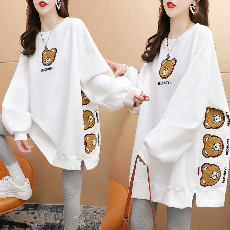 Fashion O-Neck Loose Embroidery Cartoon Sweatshirts Female Clothing 2023 Autumn Winter Oversized Korean Tops Casual Sweatshirts