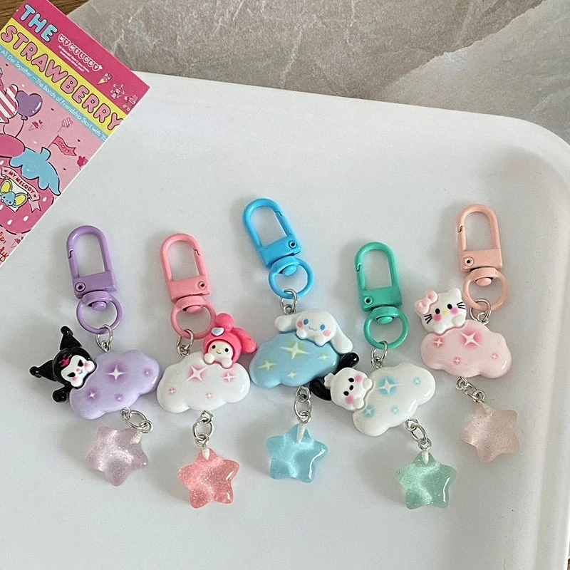 

Kawaii Hello Kitty Keychain Cute Cartoon Cloud Star Keychain Backpack Accessories Travel Women Supplies Student Gift Wholesale