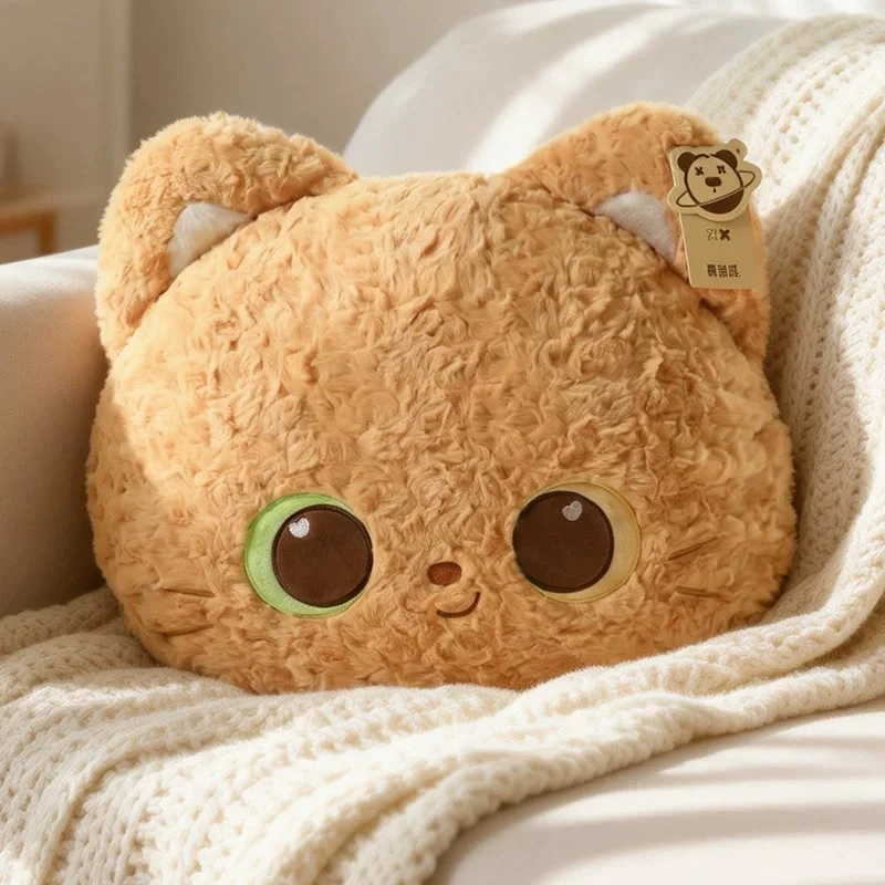 Cute Calico Cat Head Plush Throw Pillow Cushion for Dorm Bedroom Living Room Sofa Backrest Home Decor