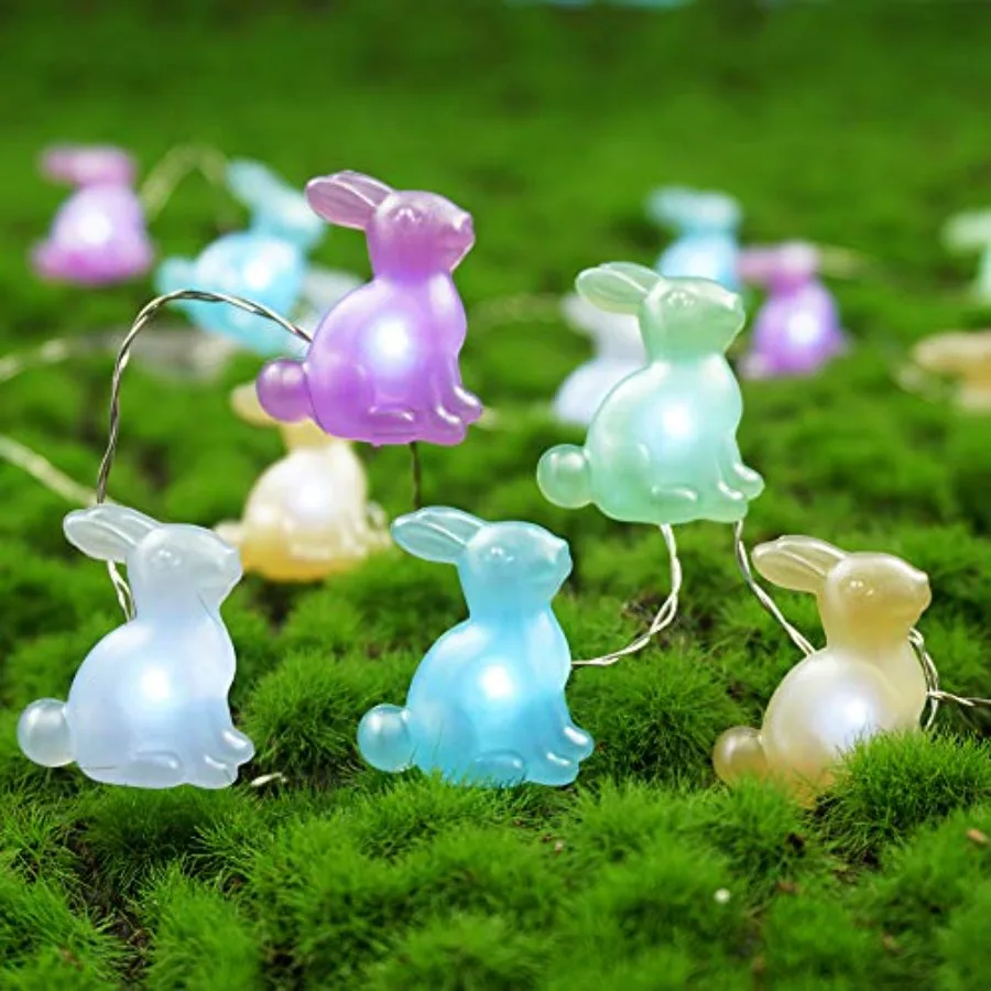 Easter Decoration Bunny LED String Lights Battery Operated with Remote 10 Feet 40 LEDs Rabbit Shaped String Lights for Bedroom