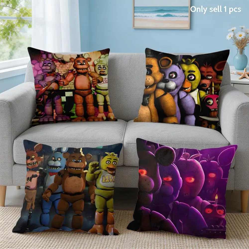 FNAF F-Five N-Nights At F-Freddys Game Cushion Cover Soft Short Plush Throw Pillow Cover Hidden Zipper Cutecore Sofa Home Decor