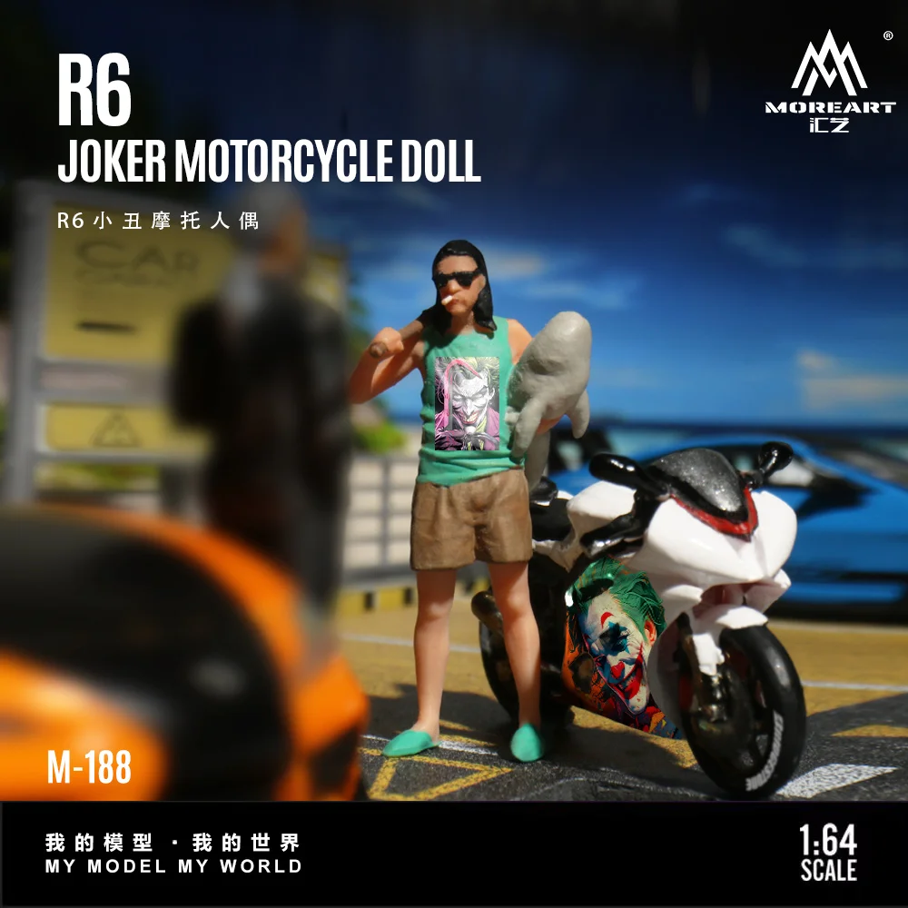 MoreArt 1:64 R6 Joker Motorcycle Figure Motorcycle Girl Resin Model, Miniature Scene Decoration Gift&Display