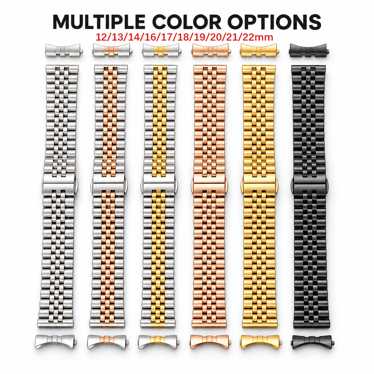 12/13/14/16/17/18/19/20/21/22mm For Rolex Flat Curved Ends Bracelet Solid Stainless Steel Watch Band Strap Men Women Replacement