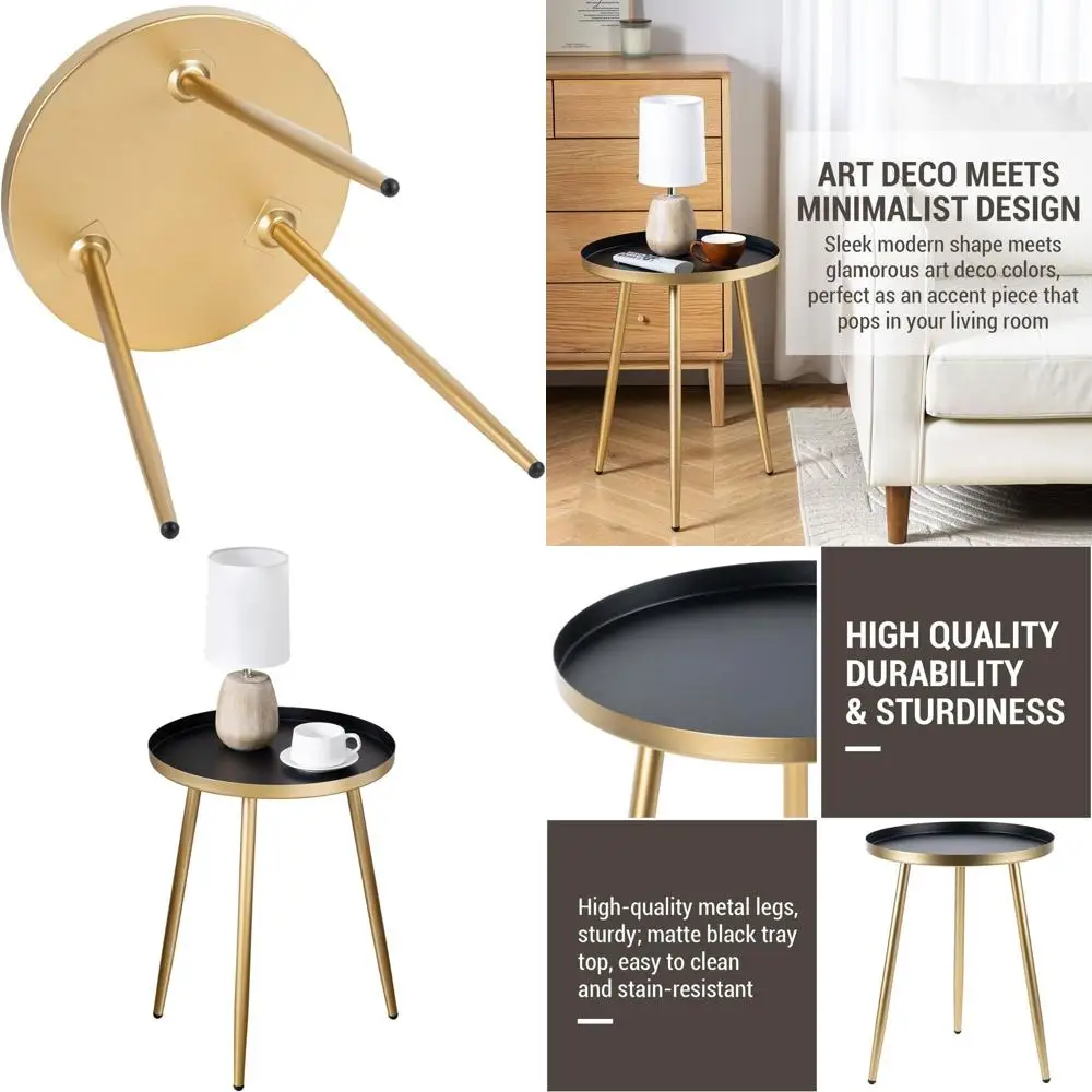 

22 Inch Round Metal Side Table with Matte Black Tray Top for Living Room, Bedroom, and Home Decor