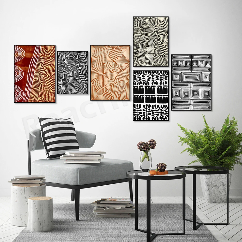Australian Aboriginal Art Prints, Aboriginal Tribal Prints Black White Beige Terracotta Minimal Modern Boho Decor Jolly Poster