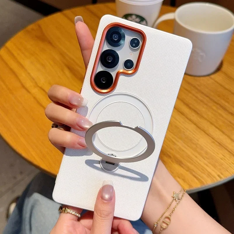 For S26 Ultra S26 S25 S24 Ultra Case Luxury Ultra-Thin Matte Metal Magnetic Ring Holder Shockproof Protection Cover Accessories