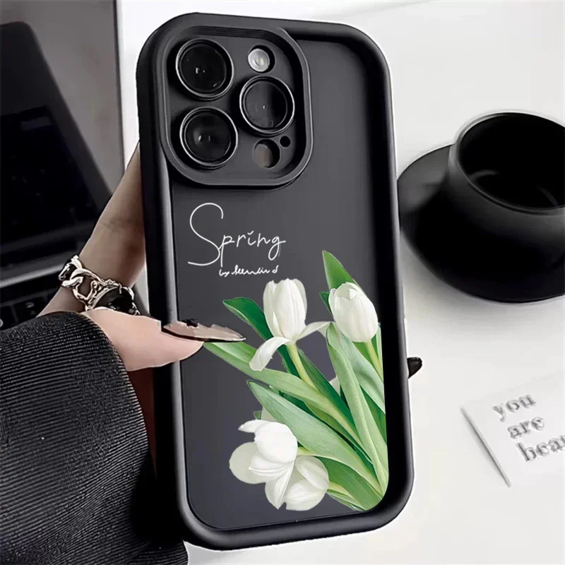 Tulip Flower Silicone Phone Case For iPhone 11 Case iPhone 13 12 14 15 Pro Max Plus XR XS X 8 7 Plus SE 2020 Soft Cover