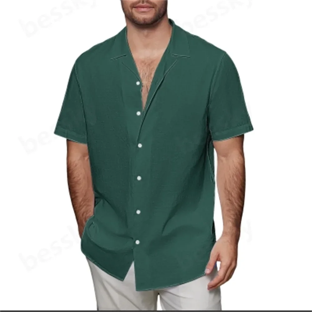 

Men's solid color printed shirt Cuban collar shirt button tropical holiday beach shirt