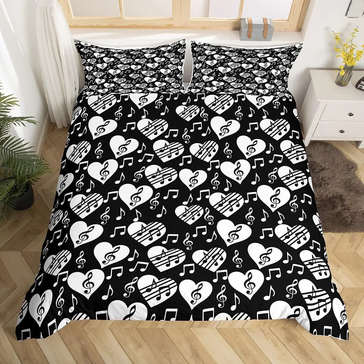 Music Duvet Cover Twin Queen Size Cartoon Musical Note Comforter Cover Music Theme Bedding Set Classical Music Piano Room Decor