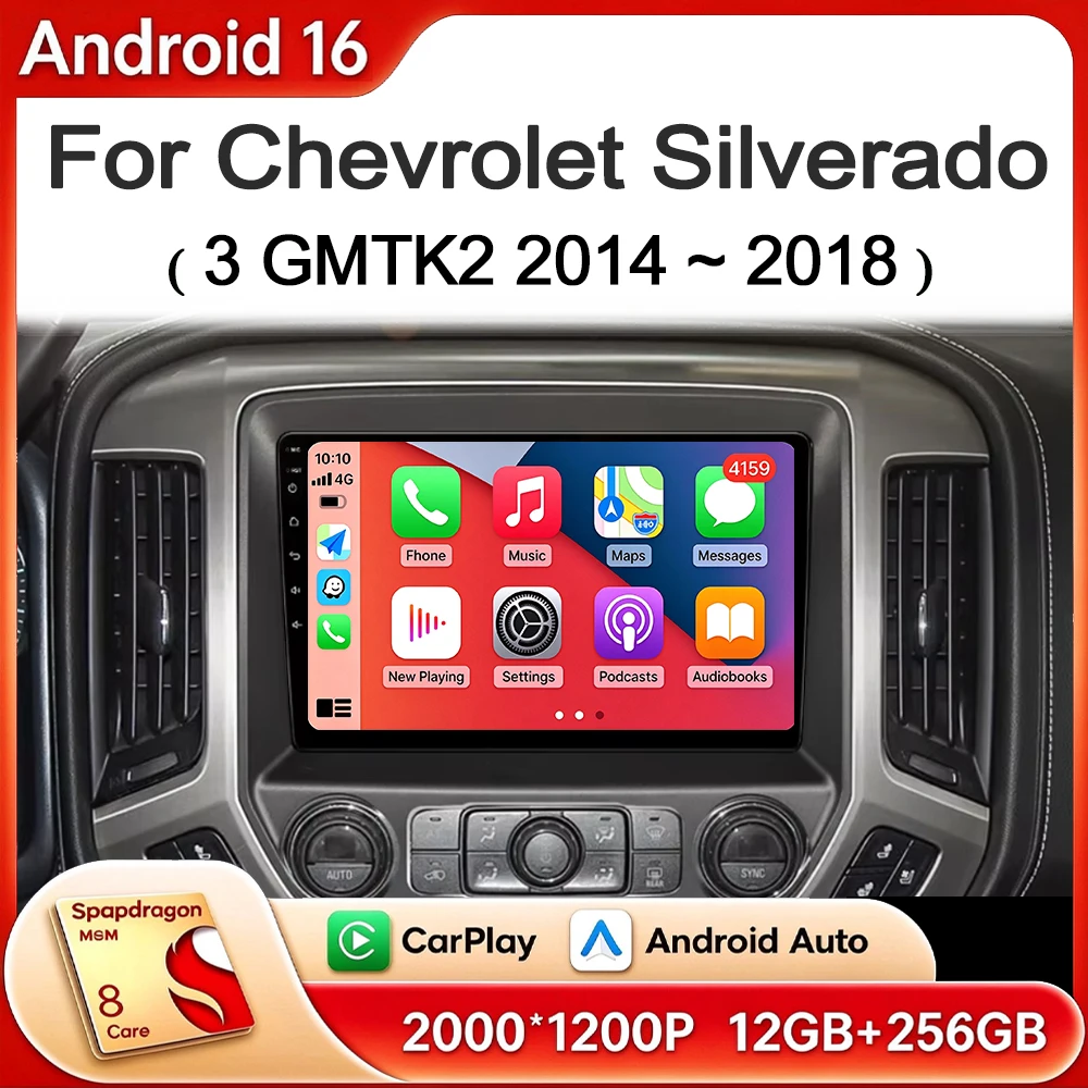 Android 16 Carplay Auto Car Radio Multimedia For Chevrolet Silverado 3 GMTK2 2014 2015 2016 2017 2018 Autoradio Stereo Head Unit